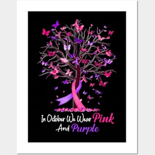 Domestic Violence Breast Cancer Awareness Month Ribbon Tree Posters and Art